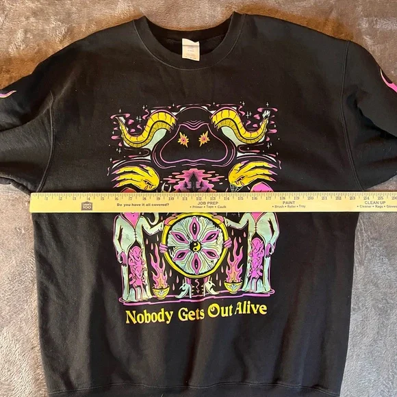 Bohemian XL Nobody Gets Out Alive Black Graphic Crewneck Sweatshirt - Picture 5 of 6